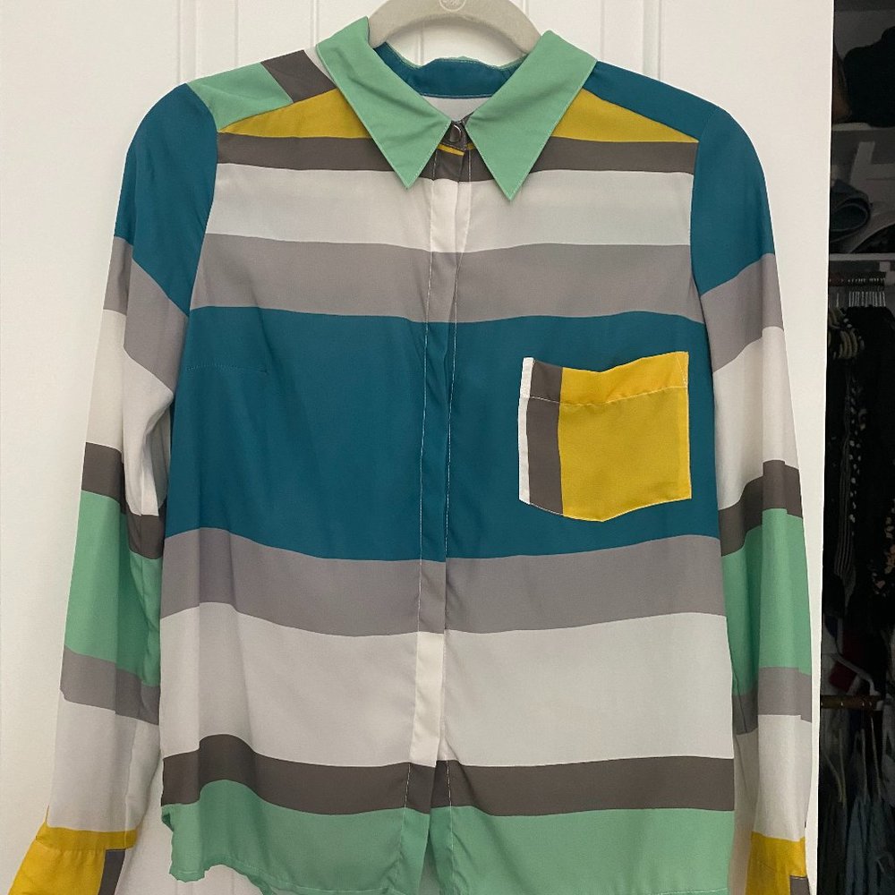 Colorblock Button Down Blouse